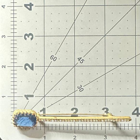 1950s vintage gold tone blue Uranium glass clear rhinestones scepter brooch pin - Picture 9 of 9